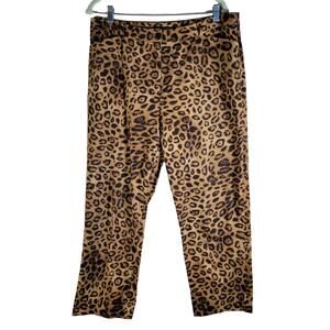 Jones New York Brown Animal Print Stretch Cropped Pants Women Size 14